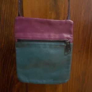 Two-Tone Purple and Teal Leather Crossbody Purse